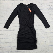 Sundry Surplice Ruched Dress Womens 1 Small Black Long Sleeve V-Neck Made in USA