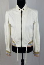 Firetrap Women M White Zip Up Jacket Embroidery