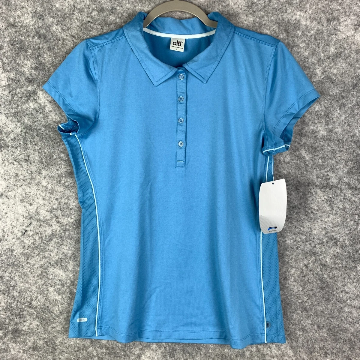 Alo Yoga Golf Tennis Polo Shirt Womens Size Large Blue Coolfit