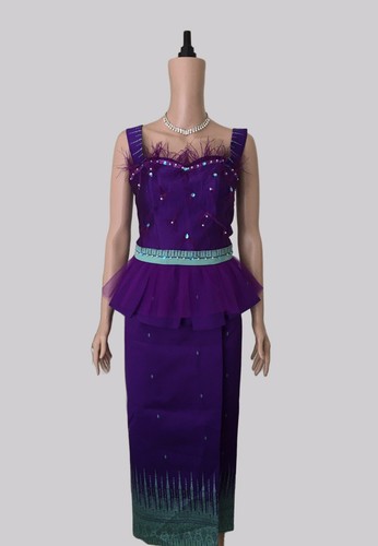 Khmer Trachtenoutfit / kambodschanische Kleidung - 2 Teile, Khmer Hemd & Rock - Bild 5 von 6