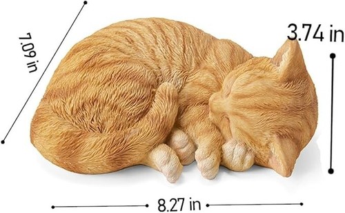Sleeping Orange Tabby Cat Garden Statue Decor 8.27”L, Resin Orange Cat - Picture 2 of 3