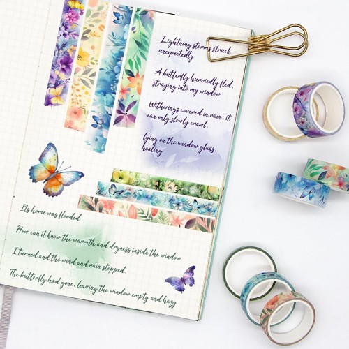 20 Rolls Washi Tape Set Floral Butterfly Decorative Masking Tape Adhesive - Picture 4 of 7