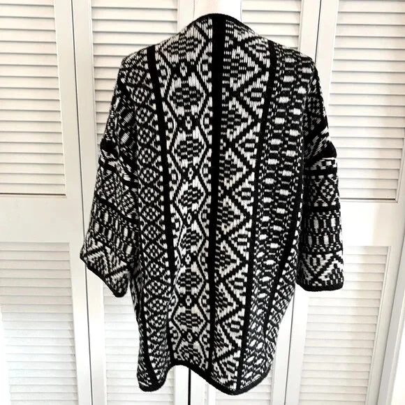 Cárdigan suéter Velvet by Graham & Spencer para mujer negro marfil abrigo talla ML Foto 3 de 4