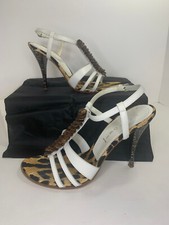 CASADEI WHITE LEATHER LEOPARD & BEIGE DESIGN W/BEAD ACCENTS HIGH HEELS SZ 40