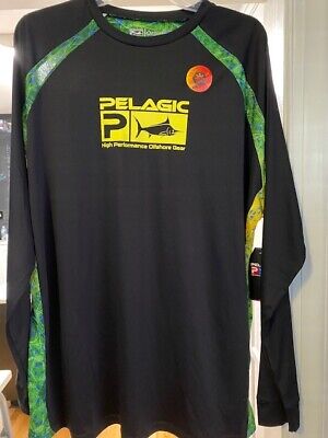 New Pelagic Gear Vaportek Green Dorado Black UPF 50 Mens Men's Fishing  Shirt XL