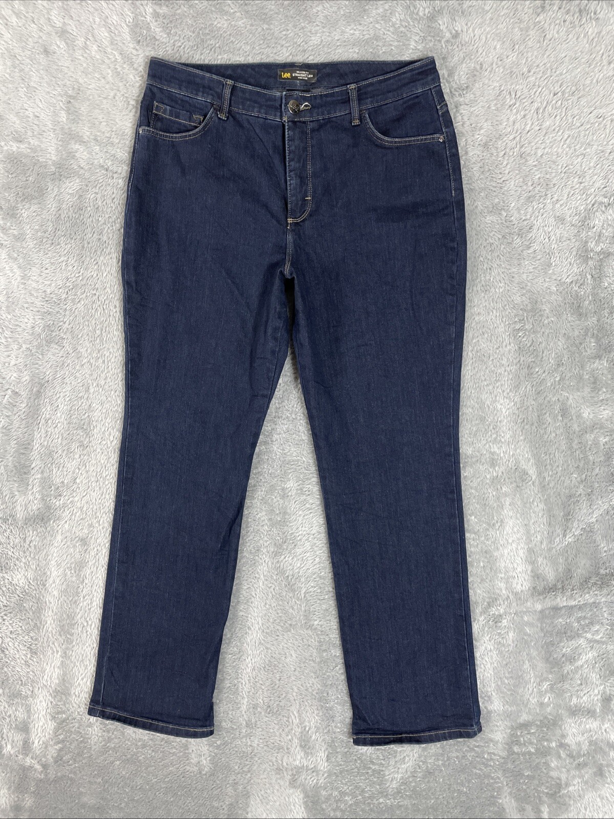 Lee Womens 12 Blue Instantly Slims Relaxed Straight Leg High Rise Jeans