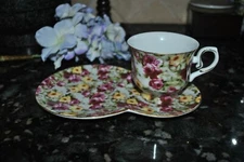 VTG NEW Tea Cup Saucer Bone China Roses China Gold Trim