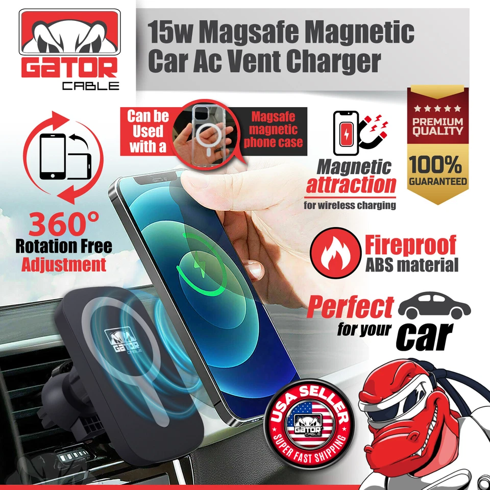 Soporte magnético de montaje de cargador de coche inalámbrico MagSafe para iPhone 12 13 14 15 16 Pro Foto 2 de 4