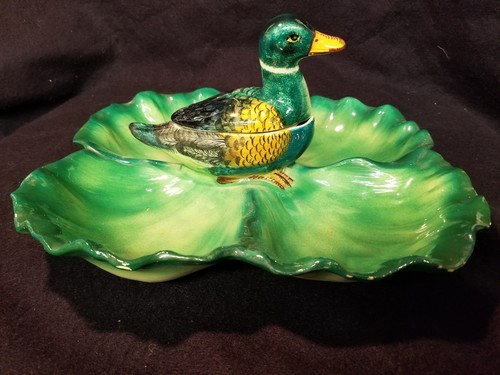 Italian majolica horderve sectional platter with duck bowl center - Picture 5 of 7