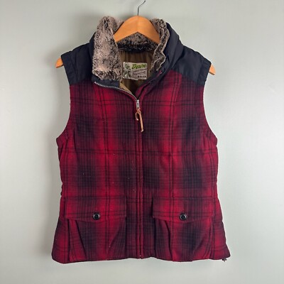Eddie Bauer Down Vest LG Wool Plaid Puffer Jacket Buffalo Plaid Goose Down Yukon