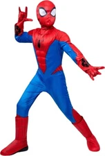 JAZWARES KIDS SPIDER-MAN PADDED JUMPSUIT COSTUME W/ GLOVES & MASK SIZE 5-6 *NEW