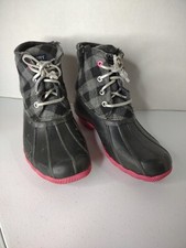 Sperry Top-Sider Saltwater Duck Boots Plaid Rubber STK163616 Size 1M Pink Black