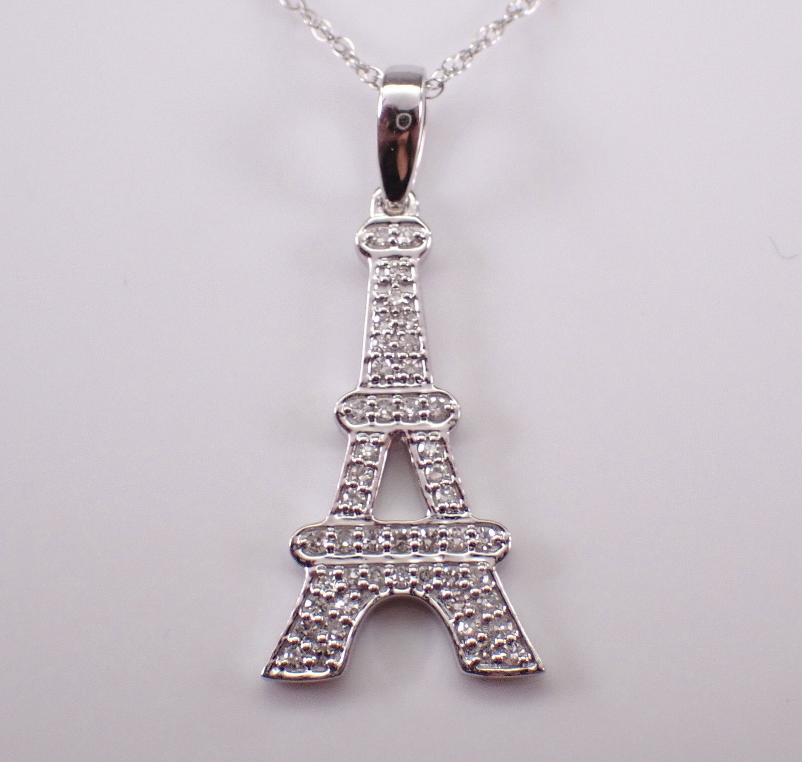 White Gold Diamond Eiffel Tower Charm Choker Necklace