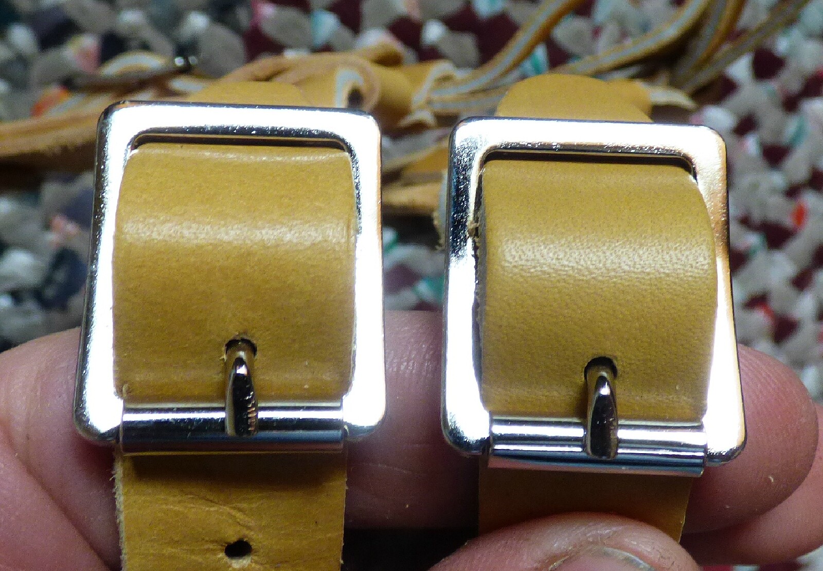 Brand new pair of tan colored leather bindings for snowshoes