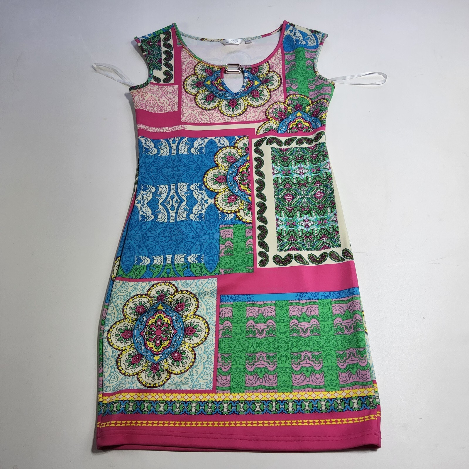Mlle gabrielle paisley bright small sleeveless mini dress retro gogo mod style