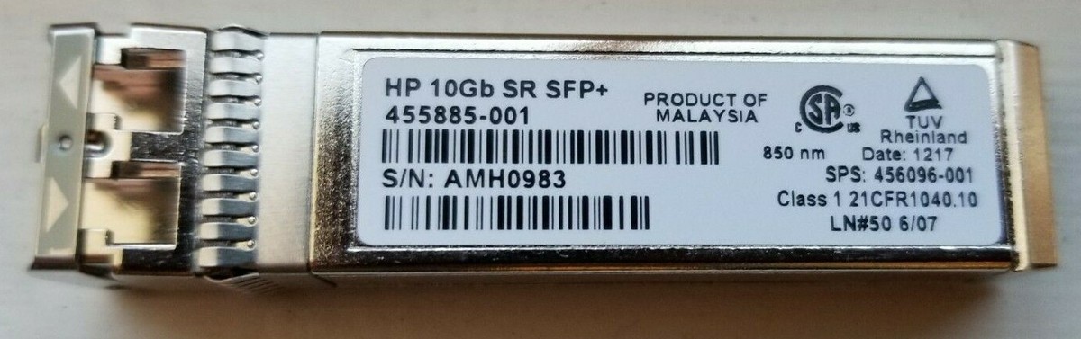 SFP+ Modul HP 10Gb SR SFP+ Transceiver 455885-001 – Gebraucht, Für Netzwerke, 10 Gbps, SPS: 456096-001 HP 455885-001 Transceiver SFP+ Modul HP 10Gb SR SFP+ Transceiver 455885-001 – Gebraucht, Für Netzwerke, 10 Gbps, SPS: 456096-001 HP 455885-001 Transceiver