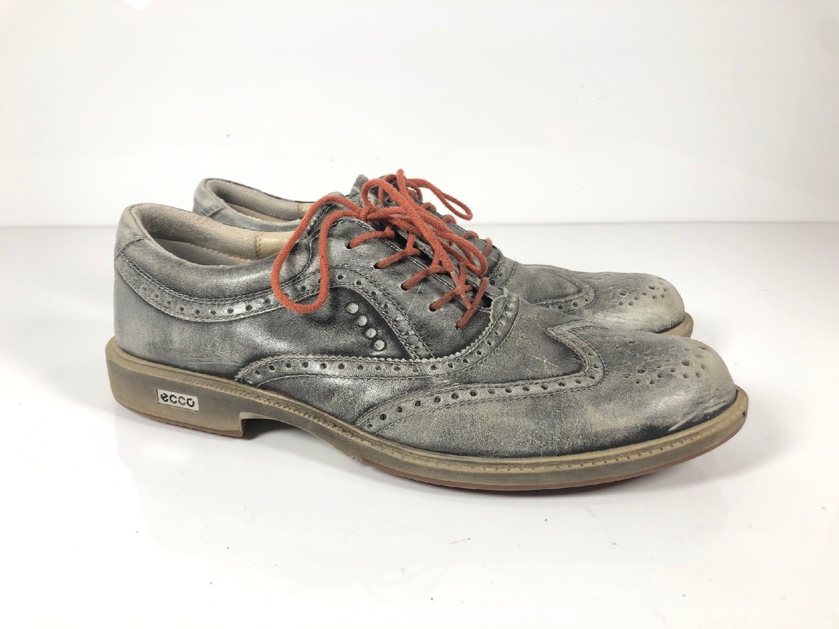 Ecco Mens 43 9-9.5 Golf Sneakers Gray Leather Wingtips Oxfords