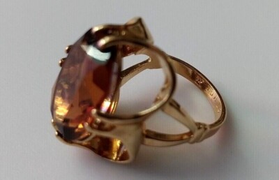 Vintage VARGAS Marked 18K HGE Gold Electroplated Ring Large Stone Size 