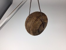 Vintage Chinese Hand Made Wicker Potpourri Hanging Basket/Chinese coins/Asian