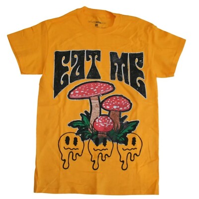Eat Me Mushrooms Men's Mustard Short Sleeve T-Shirt - NWT