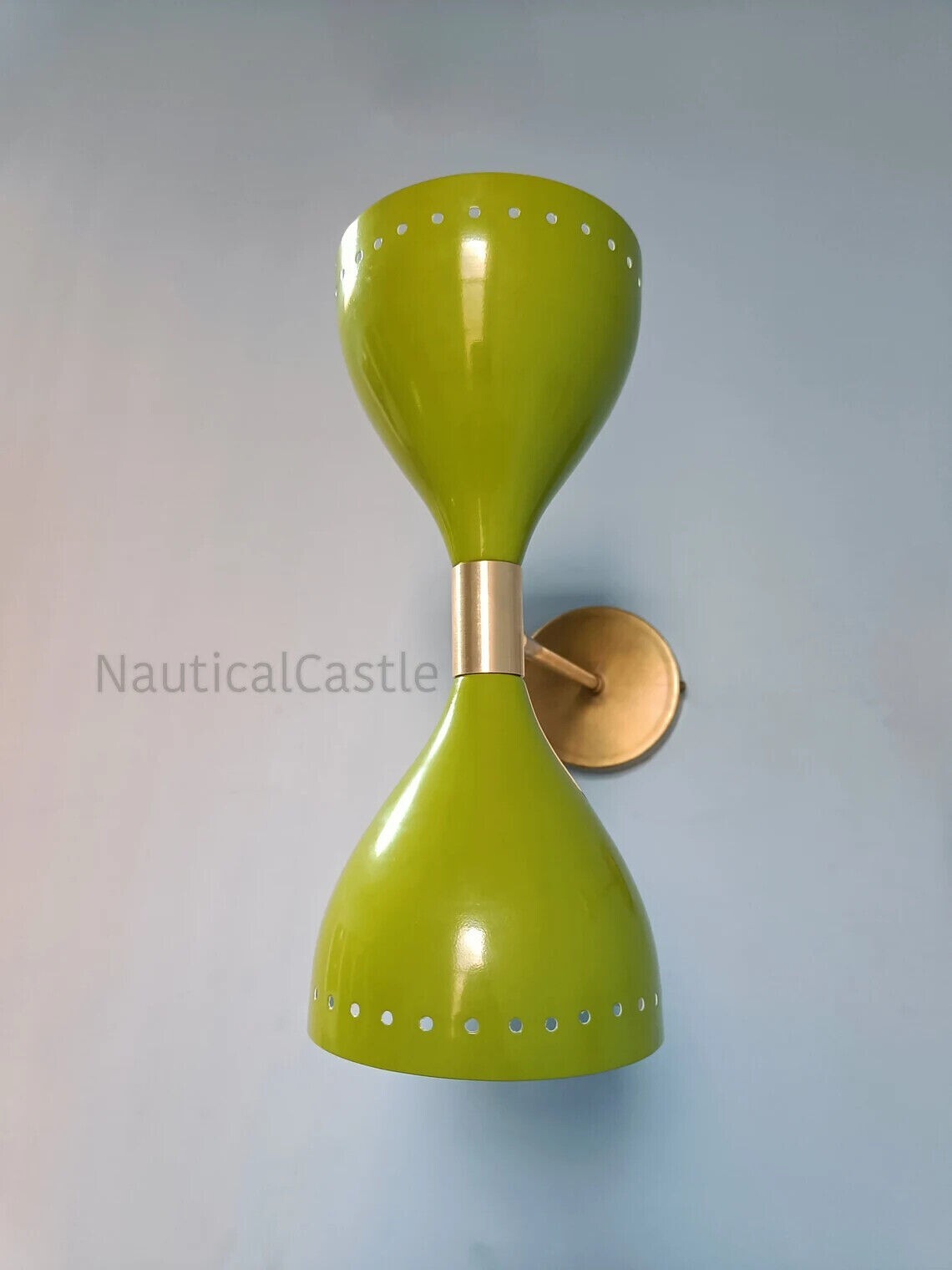 Italiano Pared Aplique Mediados Siglo Verde Oliva Luz Con Latón Pulido Lámpara