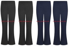 Ladies Women Bootleg Pull On Trouser Stretchy Bootcut Ribbed Work Bottom UK Made