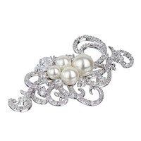 Bridal Jewelry: Razi's Cz & Pearl Fancy Swirl Brooch Bridal Jewelry: Razi's Cz & Pearl Fancy Swirl Brooch