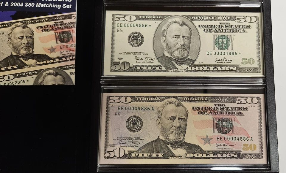 2001 / 2004 $50  Matching Serial Number Notes Evolutions Set  One is a Star Note - Image 3 of 4