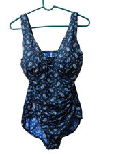 Lands  End Slimming Grecian Paisley Blue Swimsuit Women's 14L One Piece Swimsuit