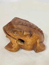 Hand-Carved Wooden Frog Guiro   Vintage Folk Art Percussion