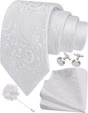 3.15"  8cm  Mens Tie and Lapel Pin Paisley Necktie Hankerchief Cufflinks Set for