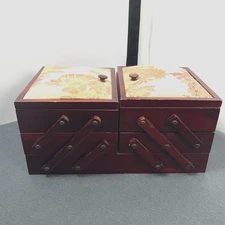 Timberland Sewing Box Solid Wood Cherry Finished Red Velet Lined Padded