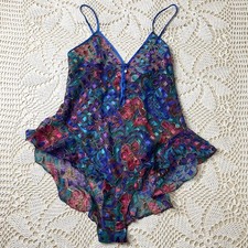Vintage 90s Victoria's Secret Women's M Gold Label Colorful Sheer Teddy Bodysuit