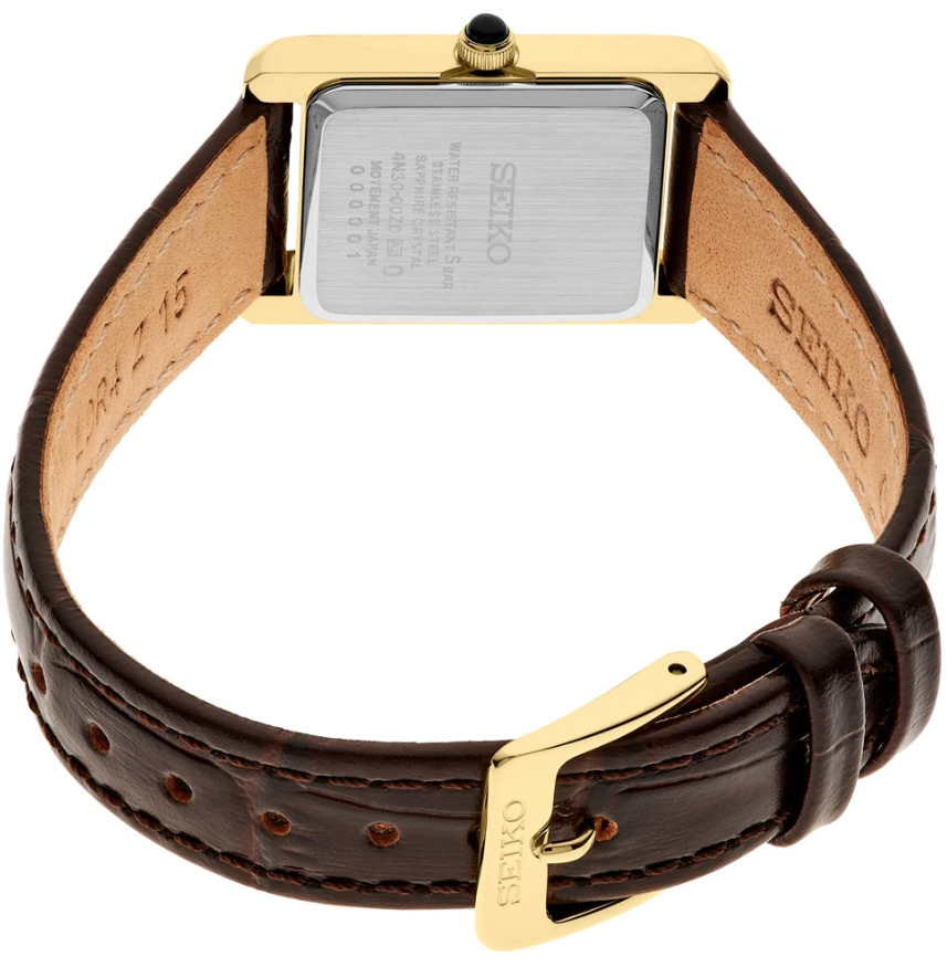 Seiko Essentials Rectangular Gold Tone Case Brown Leather  display picture 1