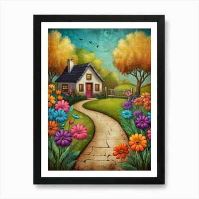 Leonardo Kino Xl Whimsical Cottage  Framed Wall Art Poster Canvas Print Picture