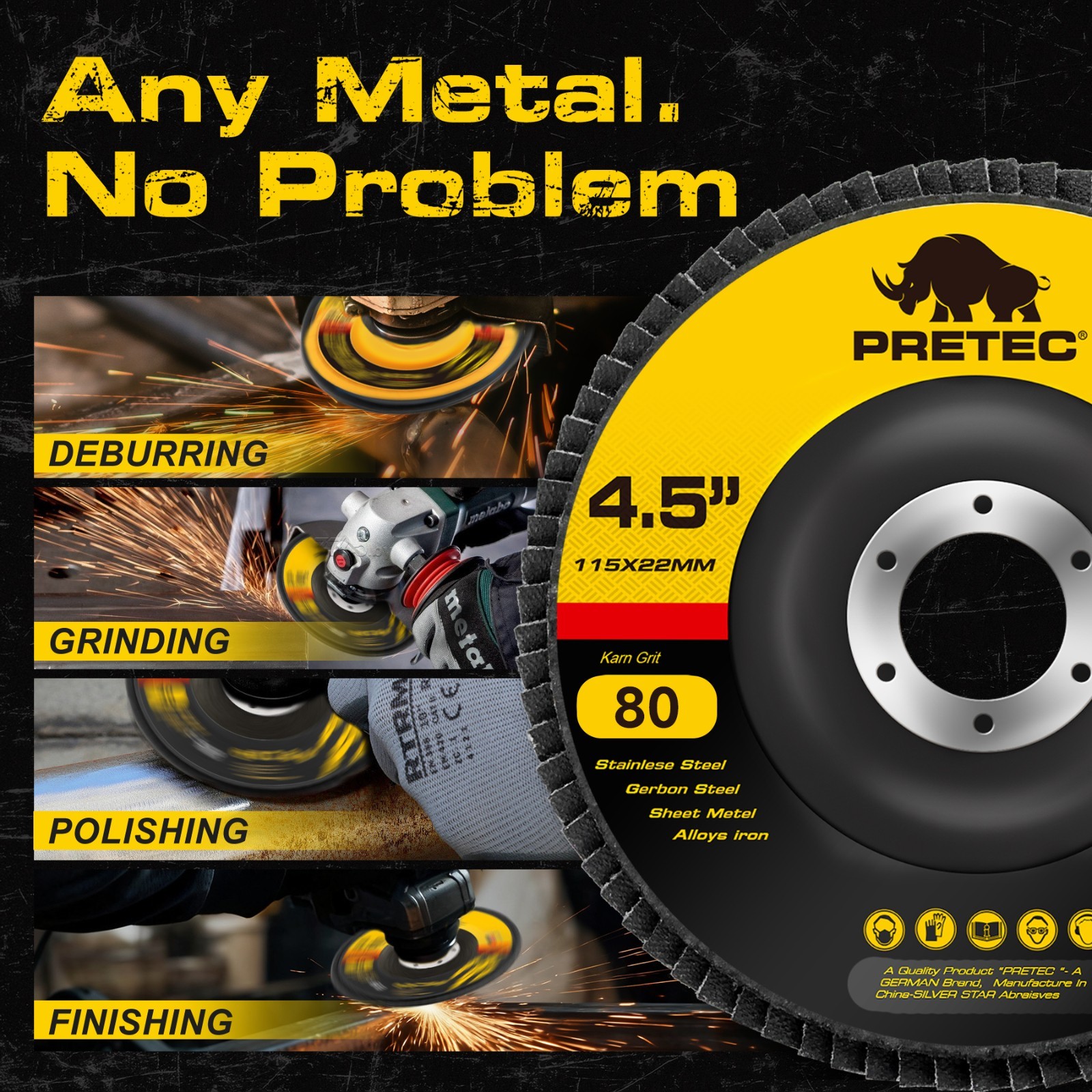 4-1/2" Zirconia Flap Discs 40/60/80/120 Grit Grinding Wheels for Angle Grinder - Thumbnail 2