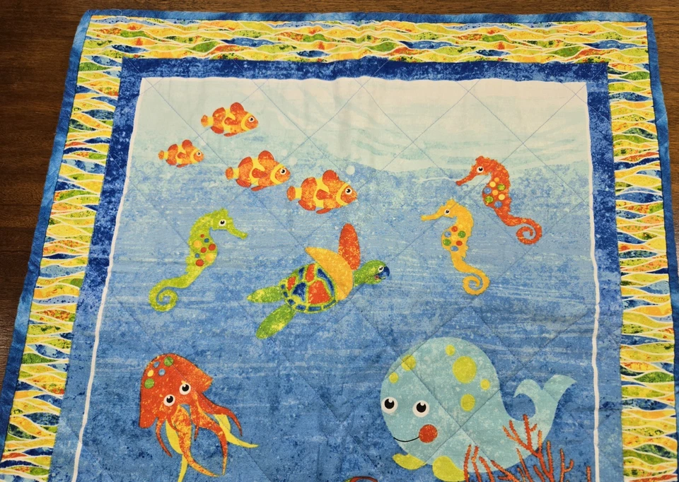 Edredón para bebé niño pequeño cama cuna colgante de pared decoración manta peces vida marina 22,5x40 pulgadas Foto 4 de 4