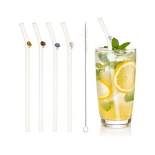 4 Pcs Reusable Glass Straws, 7.87" Mushroom Straw, Red/Yellow/Pink/Purple