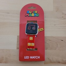 Super Mario LED Watch Kids Red Accutime Nintendo Press Button GSM4107YL
