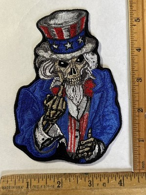 USA Uncle Sam Skeleton Middle Finger Skull Motorcycle Iron On Patch Biker 4 x5 