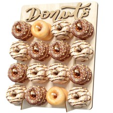 CORTNK Donut Wall Display Stand, Wooden Doughnut Holder Display 16 Donuts, Donut