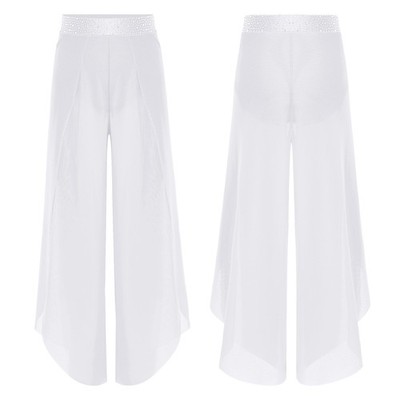 Kids Girls Trousers Split Dance Irregular Mesh Pants Fitness Rhinestone Waist
