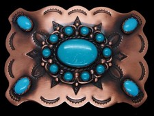 TJ05122 VINTAGE 1970s TURQUOISE SOUTHWESTERN DESIGN ART BELT BUCKLE