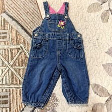 Girls Genuine Baby OshKosh B'Gosh Denim Overalls 9M Embroidery Crochet Flower