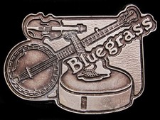 JI17131 VINTAGE 1970s BLUEGRASS MUSIC FIDDLE BANJO GUITAR PEWTER BUCKLE