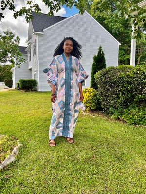Unique African Jacquard Brocade Beaded Afro Phoebe Kaftan/Bubu Dress with Inner