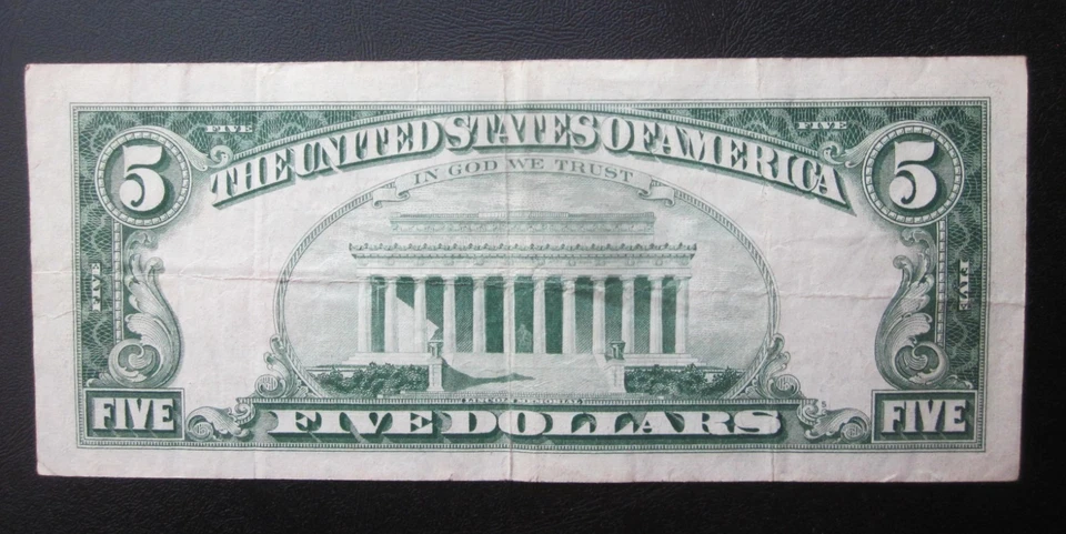 1963 $5 FIVE DOLLARS Red Seal Legal Tender NOTE OLD US Very Fine+ Banknote - Image 2 of 2