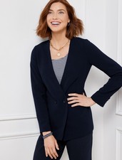 NWT Talbots Easy Travel Collarless Blazer Navy Blue Size 4