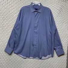 David Donahue Dress Shirt Mens 18 XXL Blue White Fusión Performance Geometric