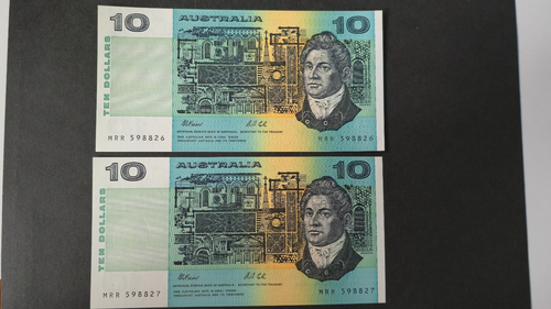 1991 Australia consecutive pair Fraser Cole $10 MRR Last Prefix UNC (R313bL)